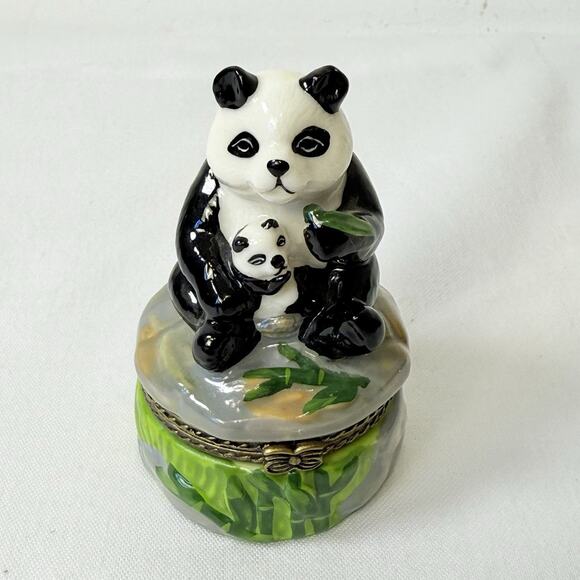 Panda With Baby Trinket Box With Panda Trinket - Picture 1 of 9